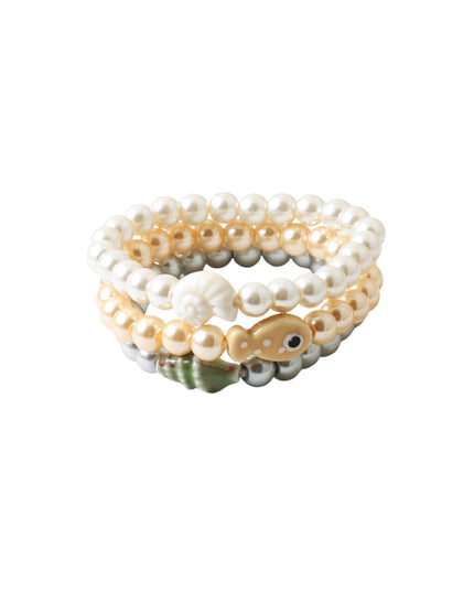 Fish Sea Shell Beaded Pearl 3 Bracelets Set