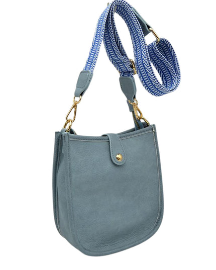 Stripe Strap Button Closure Messenger Bag