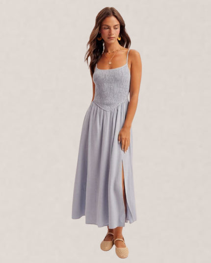 Smocked Corset Spaghetti Strap Midi Dress