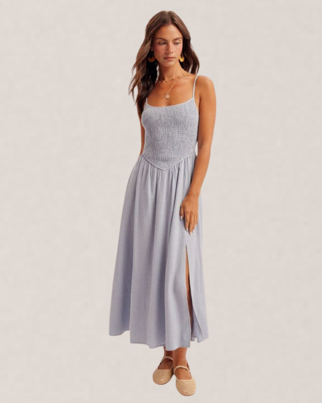 Smocked Corset Spaghetti Strap Midi Dress