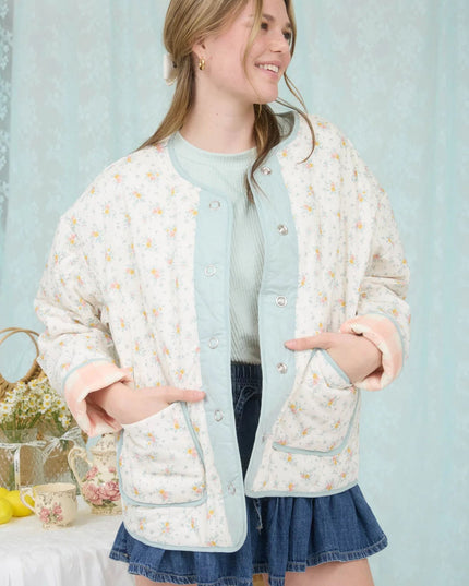 Floral Quilted Plaid Lined Jacket