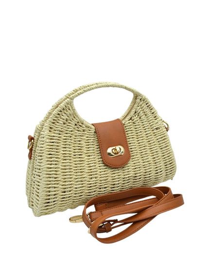 Round Handle Twist Closure Straw Bag