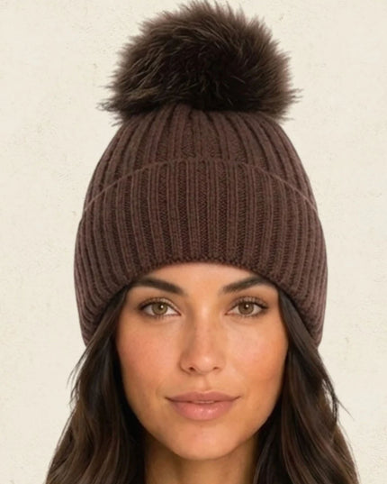 Oversized Pom Pom Ribbed Winter Beanie Hat