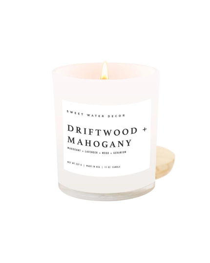 Driftwood & Mahogany 11oz White Jar Soy Candle
