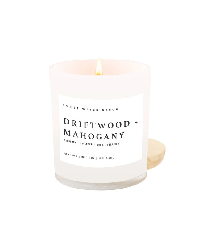 Driftwood & Mahogany 11oz White Jar Soy Candle