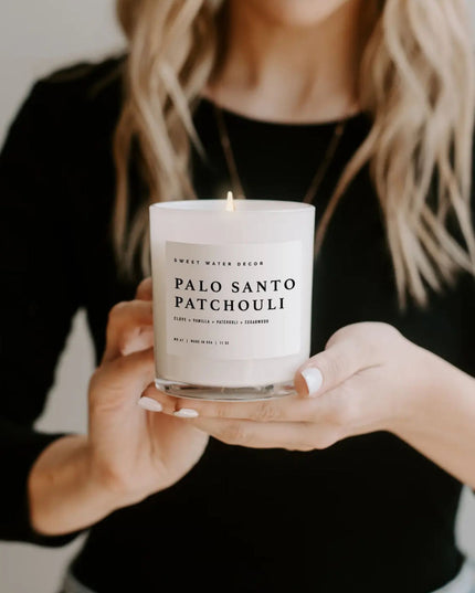 Palo Santo Patchouli 11oz White Jar Soy Candle