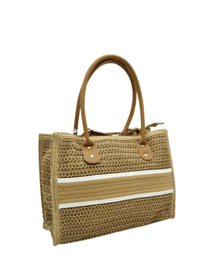 Middle Crochet Stripe Straw Shoulder Bag