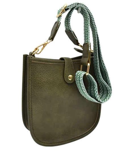 Stripe Strap Button Closure Messenger Bag