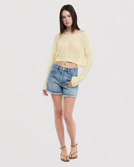 Frayed Hem Regular Waist Denim Shorts