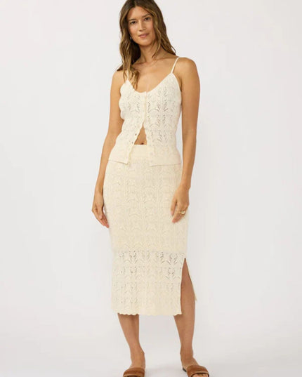 Harley Pointelle Ribbed Waist Side Slits Midi Skirt