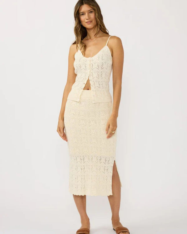 Harley Pointelle Ribbed Waist Side Slits Midi Skirt