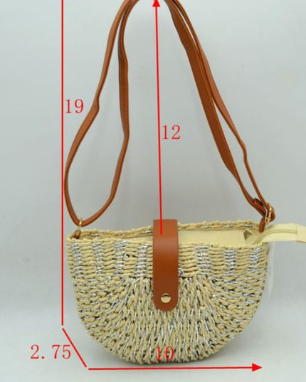 Metallic Detail Half Circle Straw Crossbody Handbag