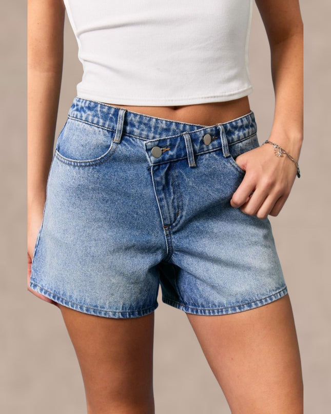 Cross Over Detail Low Waist Denim Shorts