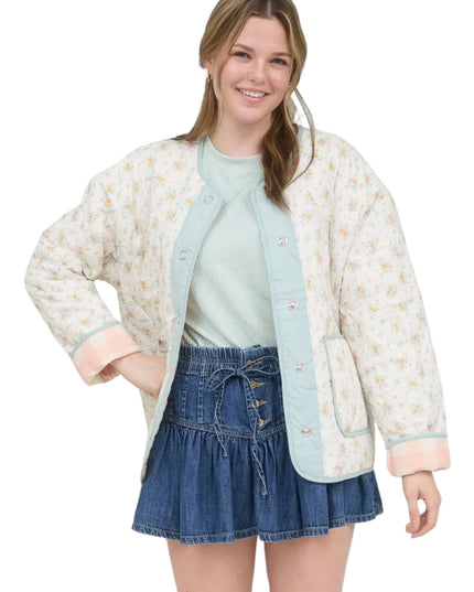 Floral Quilted Plaid Lined Jacket