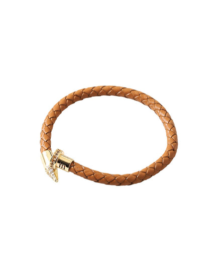 Gold CZ Nail Tip Braided Leather Bracelet
