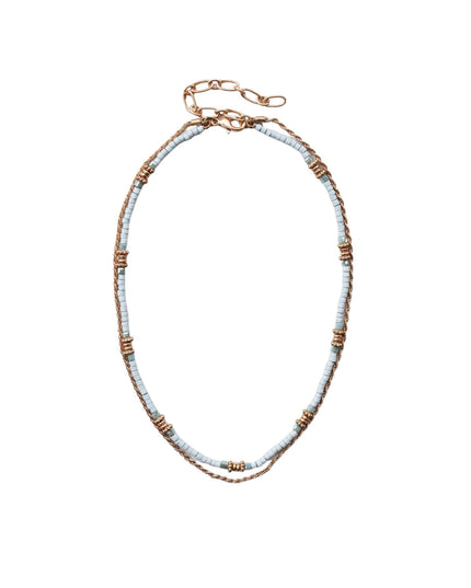 Wood Beaded Spaced Gold bead Twisted Metal Chain Double Layered Necklace