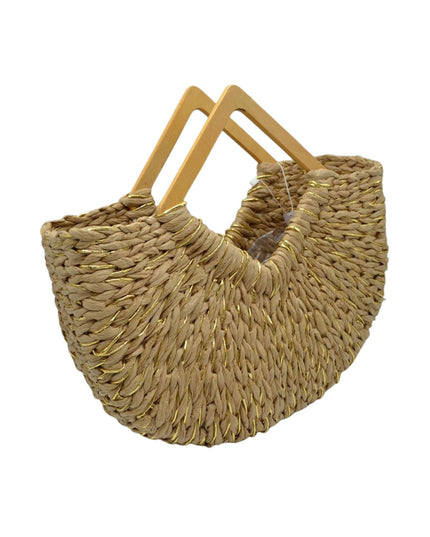 Large Straw Wood Point Handle Tote
