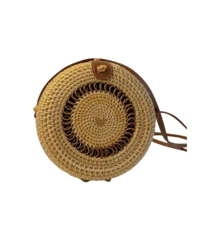 Circle Pattern Detail Rattan Circle Bag