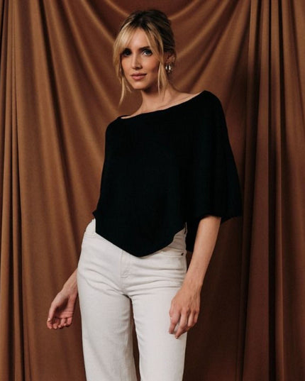 Slouchy Neck Half Sleeve Poncho Knit Top