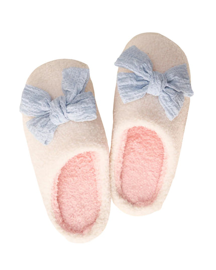 Light Blue Bow Fuzzy Slippers