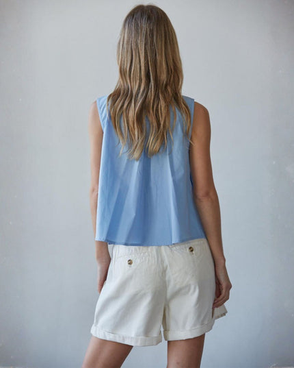 Davina Split Pin Tuck Detail Tie Front Sleeveless Top