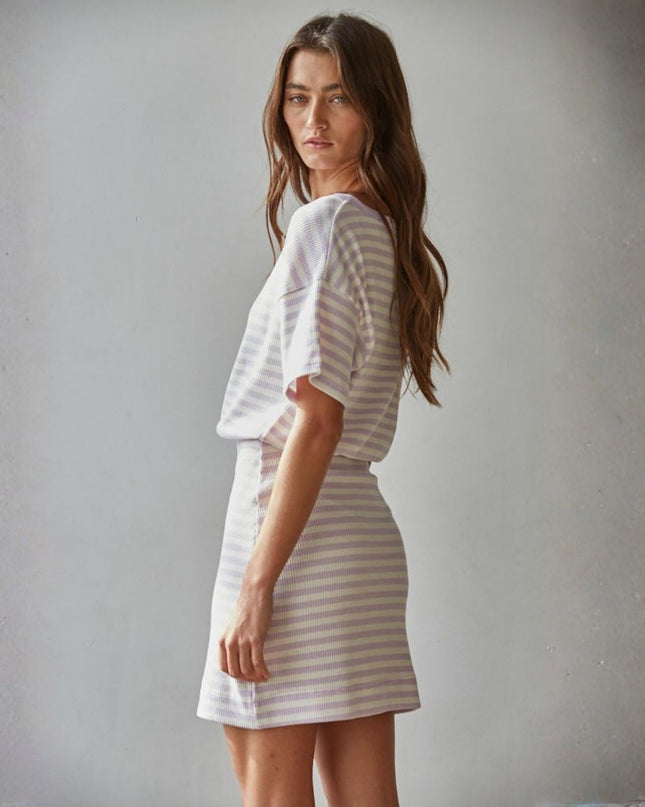 Marley Short Sleeve Ribbed Striped Mini Dress