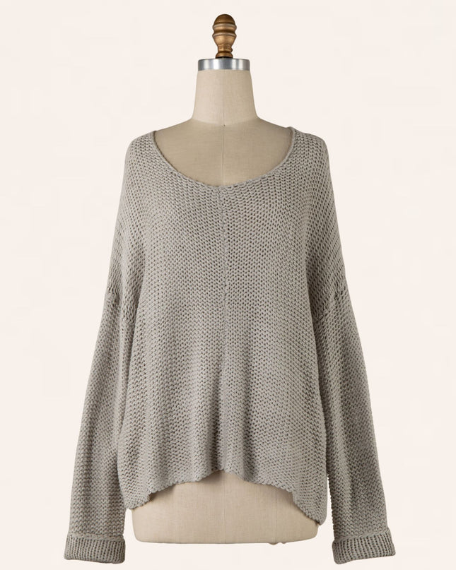 V Neck Cable Knit Long Sleeve Sweater