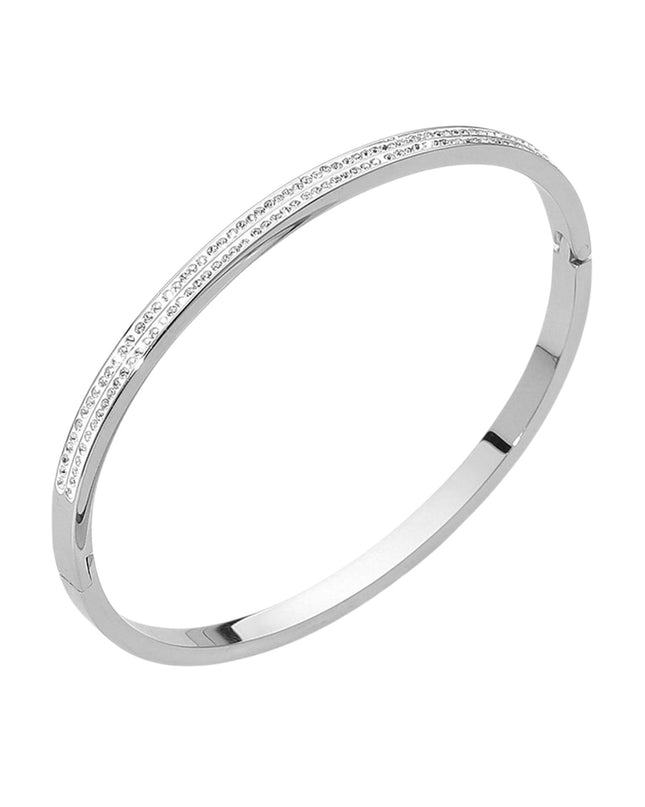 Double Row Rhinestone Paved Hinged Bangle Bracelet