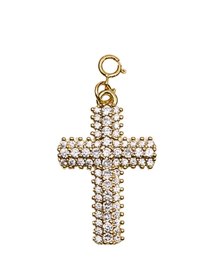Crystal Cross Beaded Trim Gold Charm