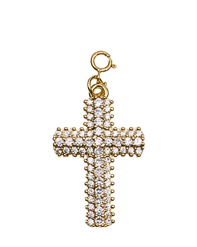 Crystal Cross Beaded Trim Gold Charm