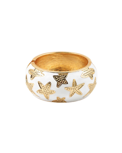 Enamel Gold Starfish Wide Hinge Bangle Bracelet