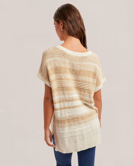 Striped Short Sleeve Tunic Sweater