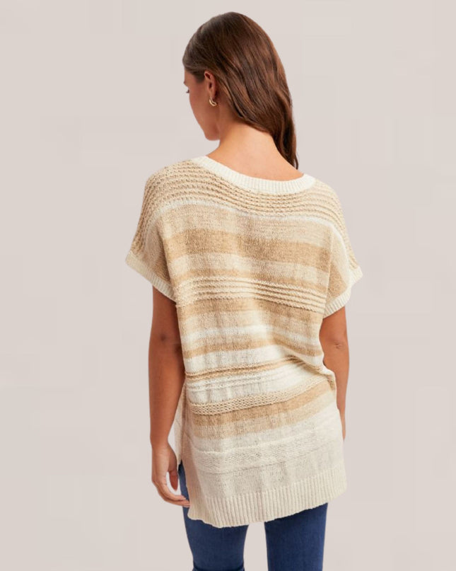 Striped Short Sleeve Tunic Sweater