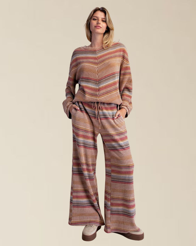 Striped Thermal Elastic Drawstring Waist Wide Leg Pants