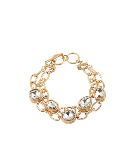 Shaped Bezel Crystals Double Gold Chain Link Toggle Bracelet