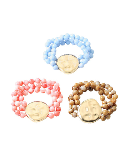Asymmetrical Gold Metal Circle 3 Strand Resin Ball Bead Bracelet