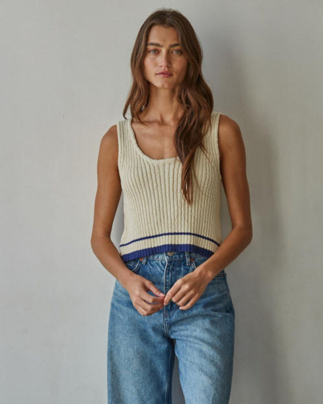 Liam Ribbed Knit Contrast Detail Sleeveless Top