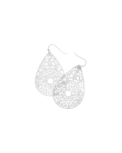 Teardrop Metal Heart Cut Out Filigree Dangle Earrings