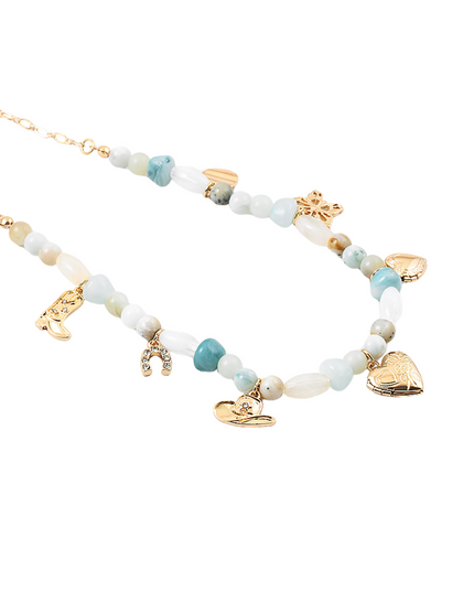 Beaded Gold Boot Heart Butterfly Necklace