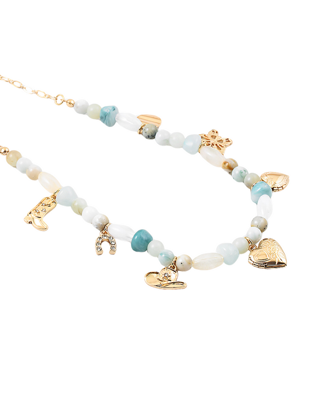 Beaded Gold Boot Heart Butterfly Necklace