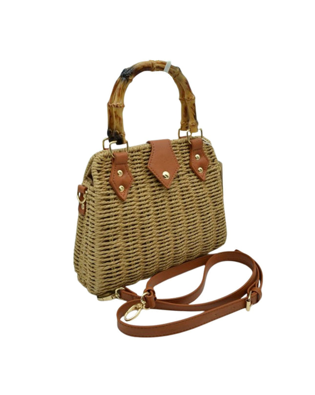 Bamboo Handle Straw Structure Bag