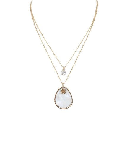 White Shell Teardrop Crystal Charm Double Dainty Chain Necklace