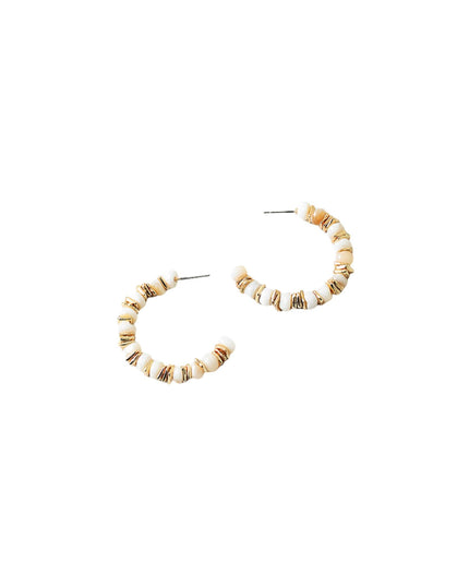 Gold Square Beaded Half Hoop Earrings