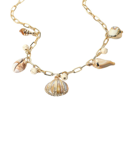 Seashell Charm Station Paperclip Chain Necklace