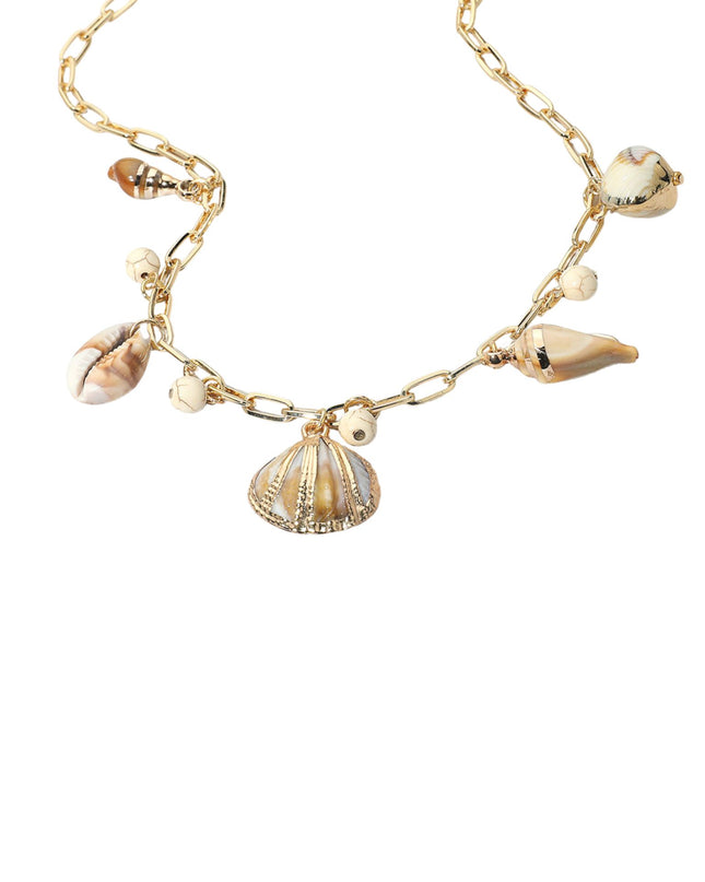 Seashell Charm Station Paperclip Chain Necklace