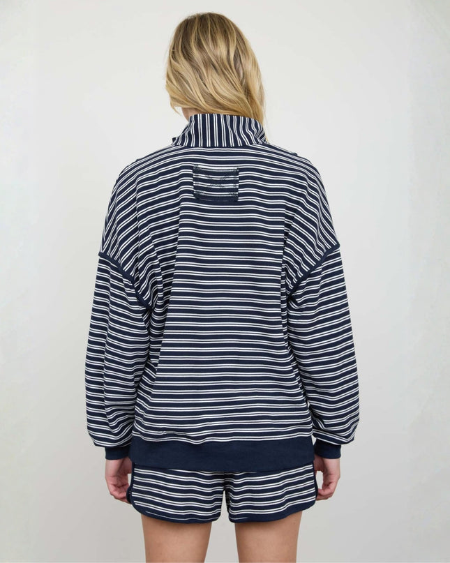 Half Zip Stripe Contrast Trim Long Sleeve Top