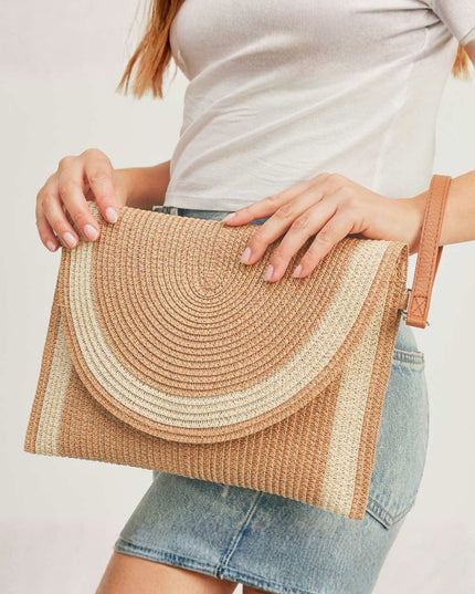 Striped Straw Envelope Crossbody Clutch Bag