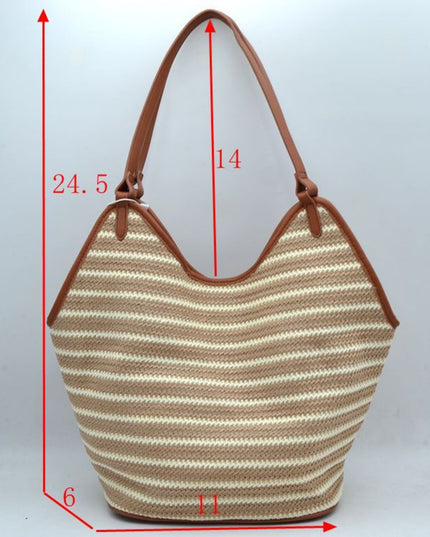 Striped Straw Tote Bag
