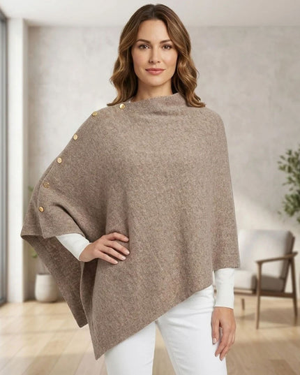 Convertible Button Detail Asymmetrical Poncho Wrap Shawl