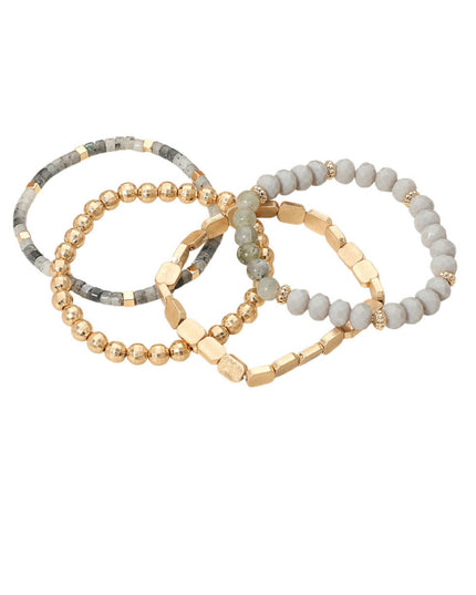 Metal Faceted Beaded Stretch Gold Layered Bracelets 4 Set